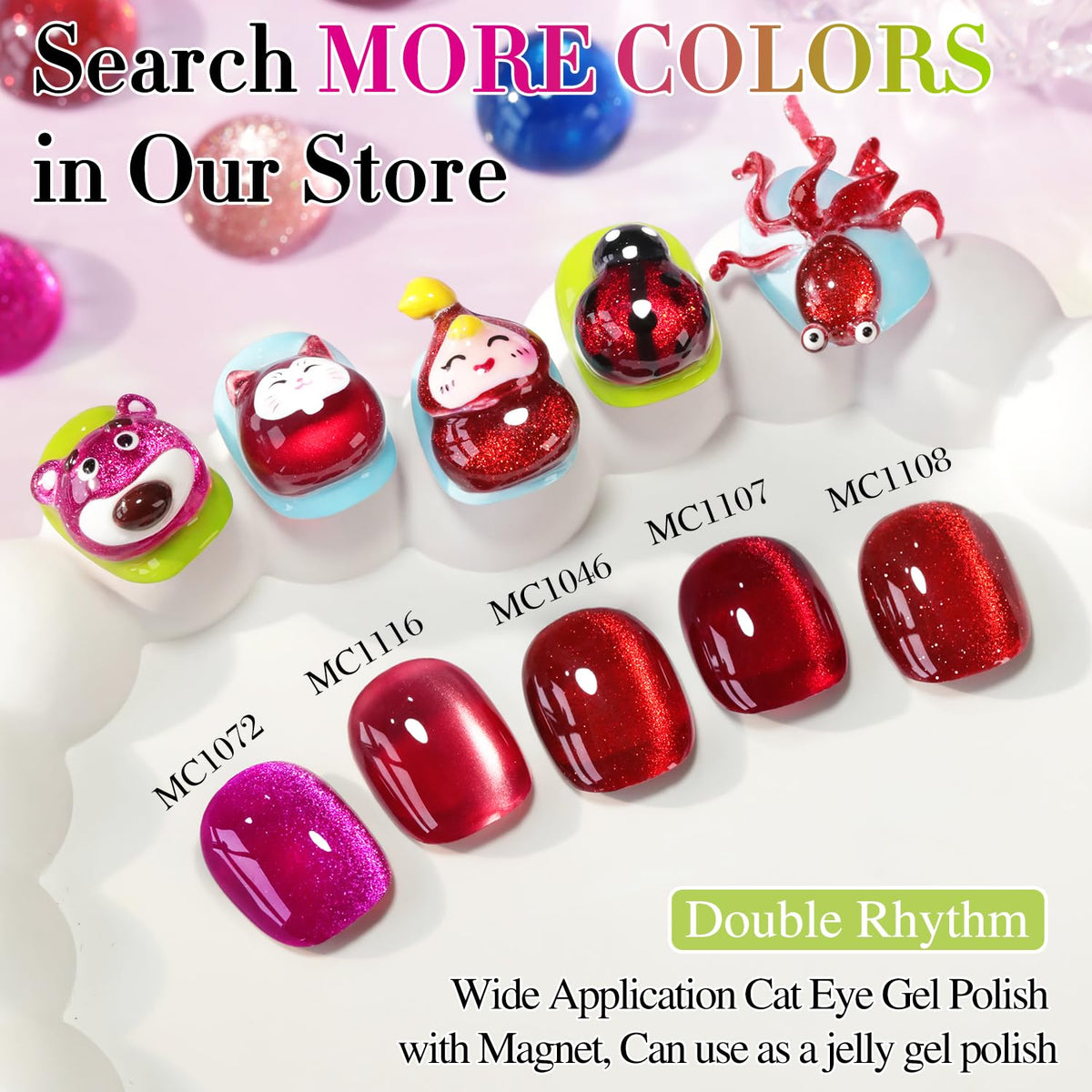 Double Rhythm Cat Eye Gel Nail Polish 15ML in a nail art display