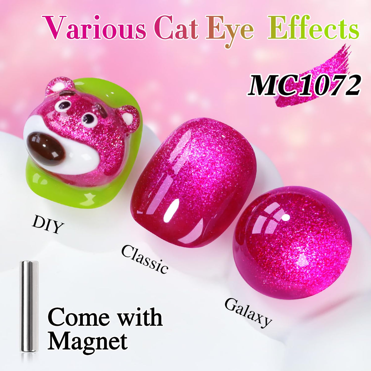 Double Rhythm Cat Eye Gel Nail Polish 15ML on a colourful nail design