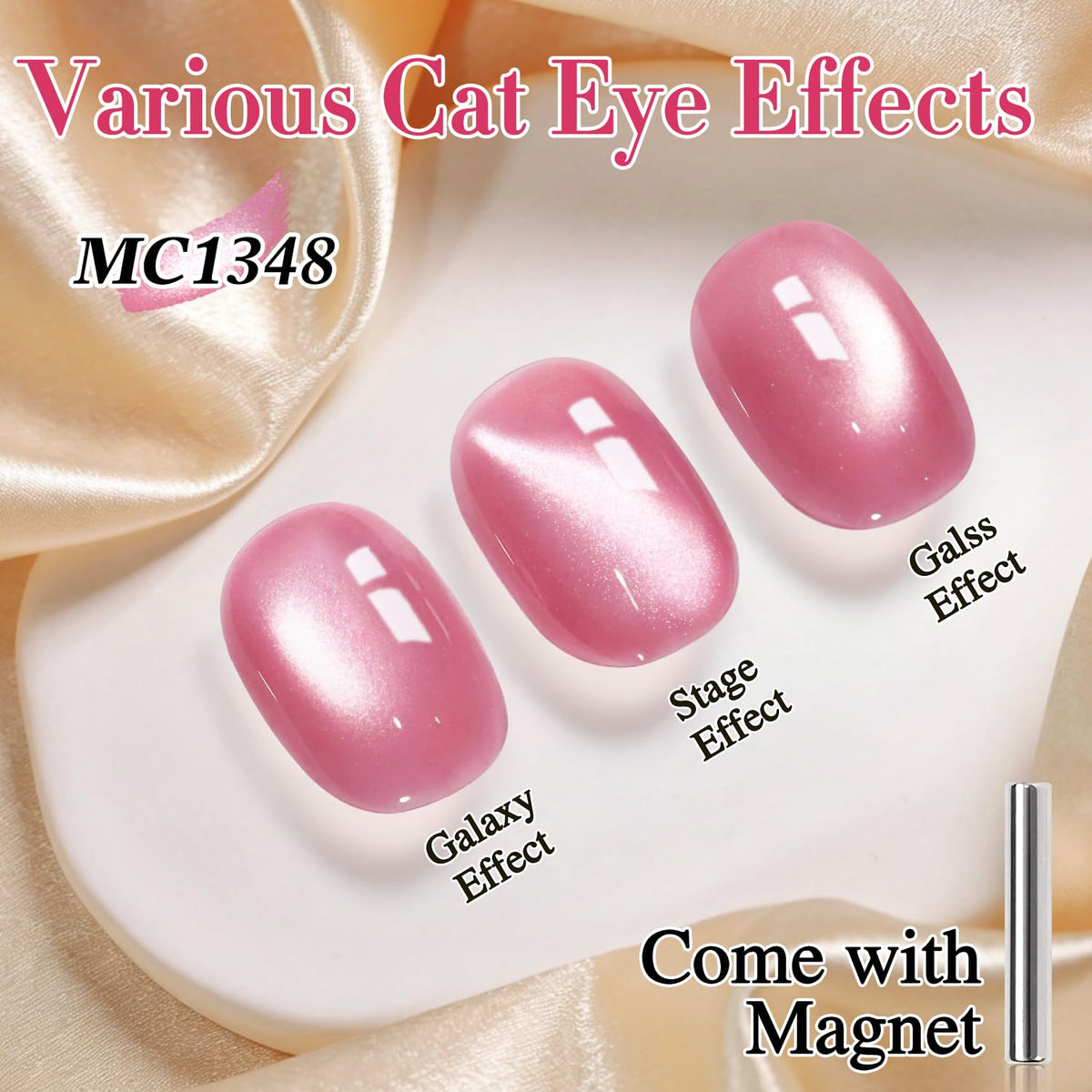 Double Rhythm Cat Eye Gel Nail Polish 15ML Peach Pink with glitter effect