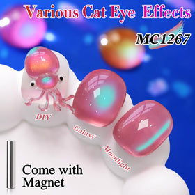 Double Rhythm Cat Eye Gel Nail Polish 15ml pink teal bottle with holographic effect