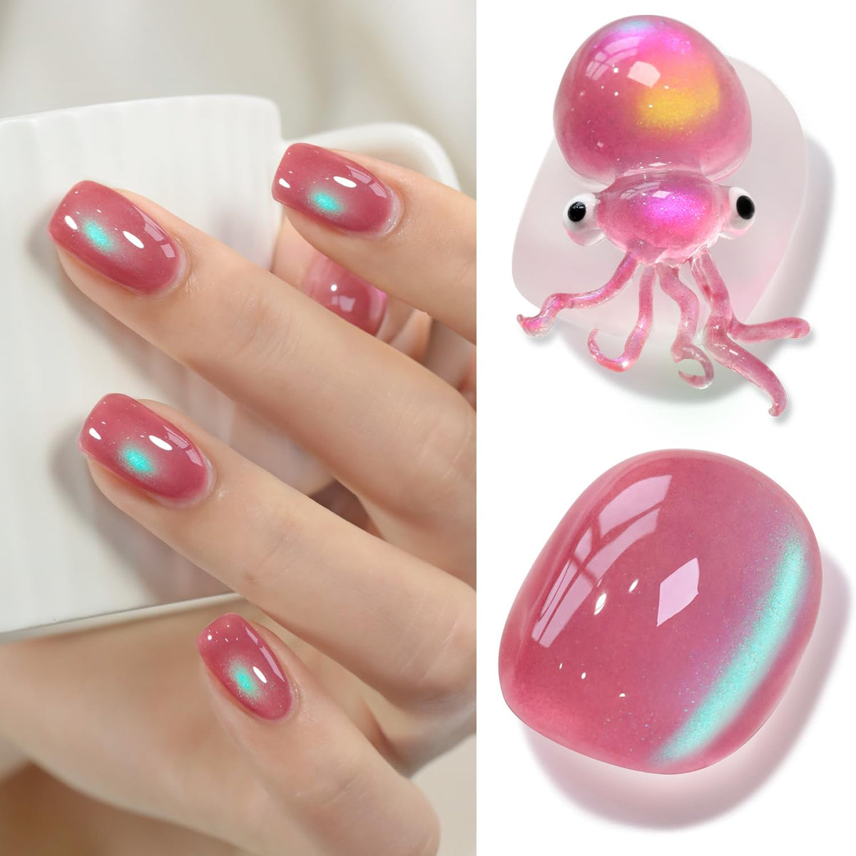 Double Rhythm Cat Eye Gel Nail Polish 15ml pink teal front view