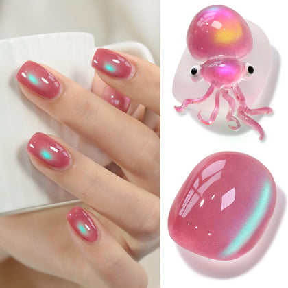 Double Rhythm Cat Eye Gel Nail Polish 15ml pink teal front view