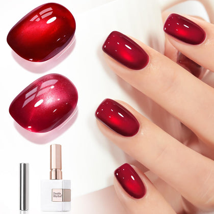 Double Rhythm Cat Eye Gel Nail Polish 15ml red bottle front view