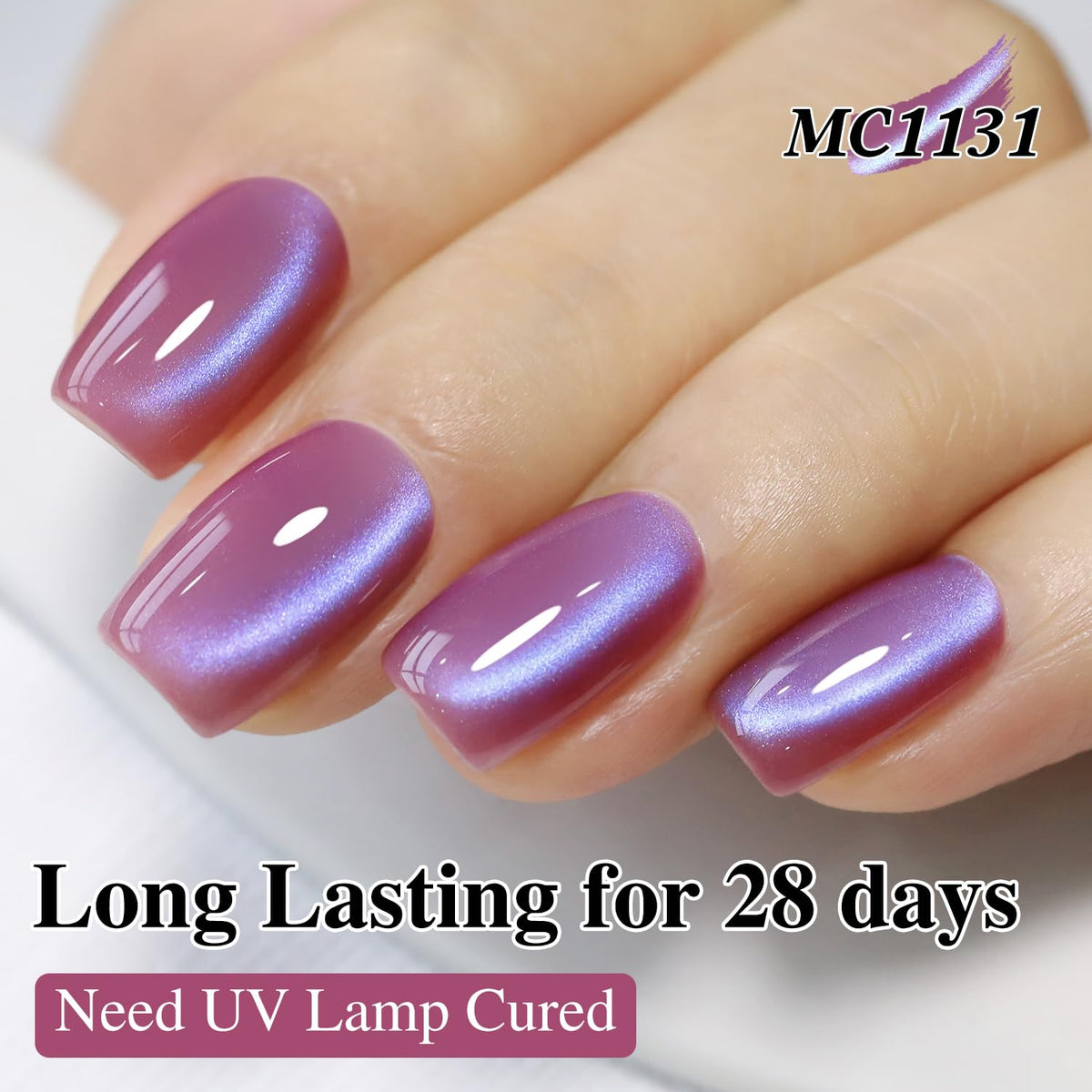 Double Rhythm Cat Eye Gel Nail Polish 15ML Rose Violet alongside base coat