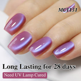 Double Rhythm Cat Eye Gel Nail Polish 15ML Rose Violet alongside base coat