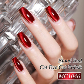 Double Rhythm Cat Eye Gel Nail Polish Blood Red applied on nails