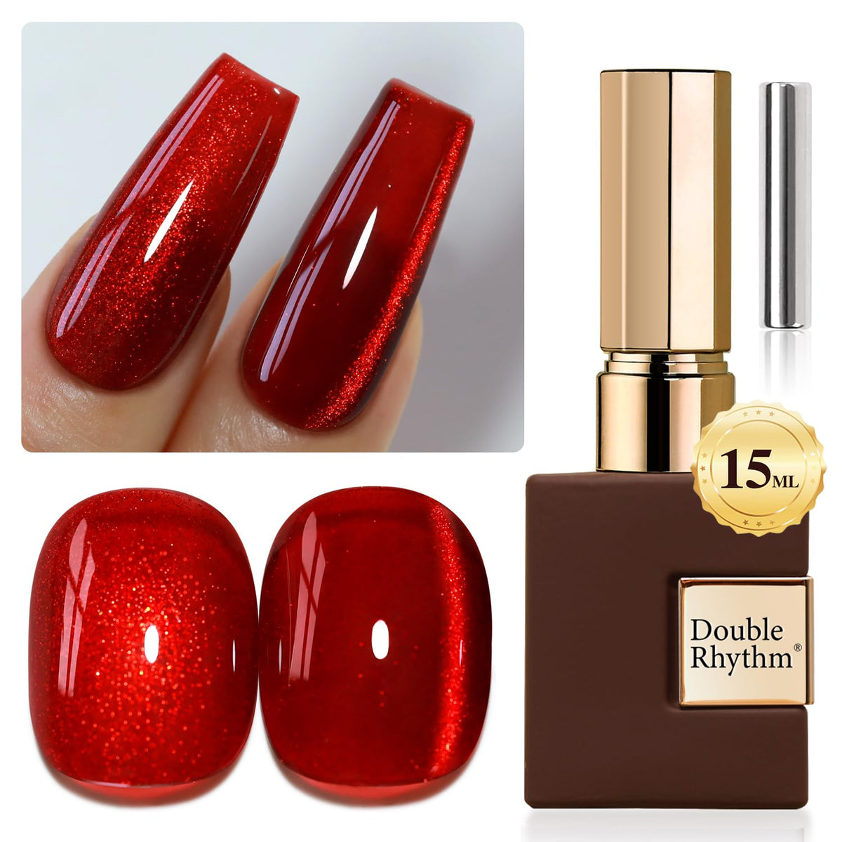 Double Rhythm Cat Eye Gel Nail Polish Blood Red front view