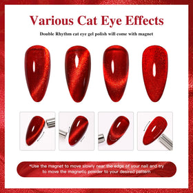 Double Rhythm Cat Eye Gel Nail Polish Blood Red in a nail art setup