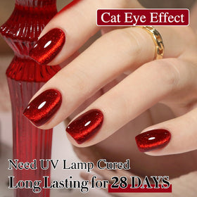 Double Rhythm Cat Eye Gel Nail Polish Blood Red with base coat options