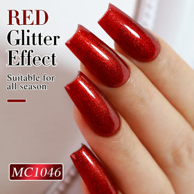 Double Rhythm Cat Eye Gel Nail Polish Blood Red with nail lamp