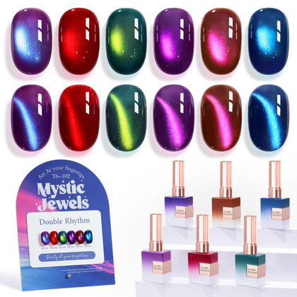 Double Rhythm Cat Eye Gel Nail Polish Set of 6 bottles front view