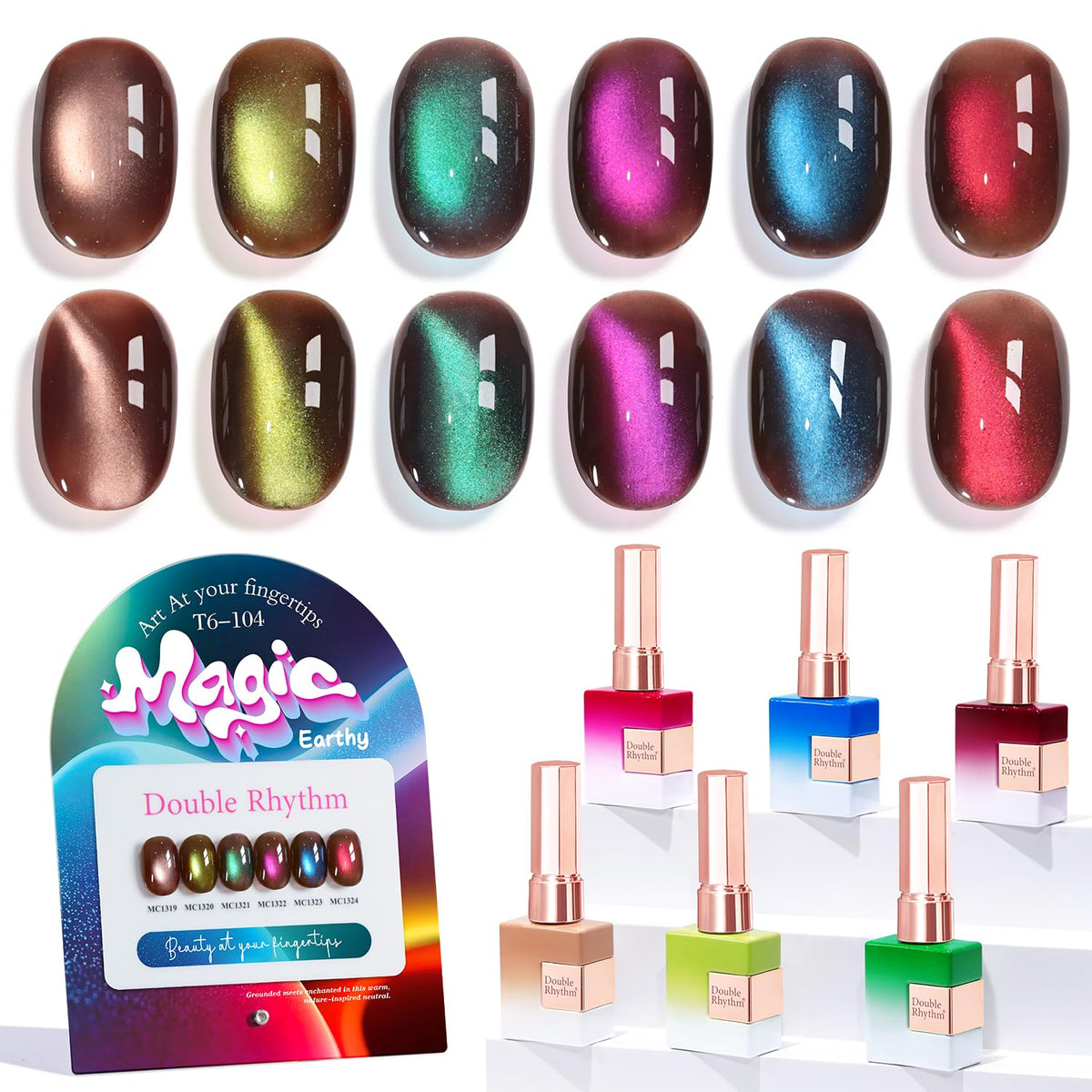 Double Rhythm Cat Eye Gel Nail Polish Set of 6 bottles in assorted colours
