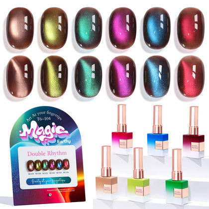 Double Rhythm Cat Eye Gel Nail Polish Set of 6 bottles in assorted colours