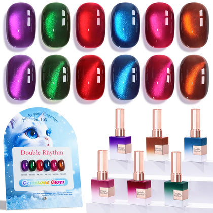 Double Rhythm Cat Eye Gel Nail Polish Set with 6 bottles