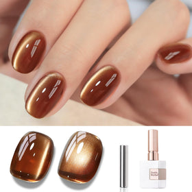 Double Rhythm Cat Eye Gel Polish 15ML brown holographic glitter front view