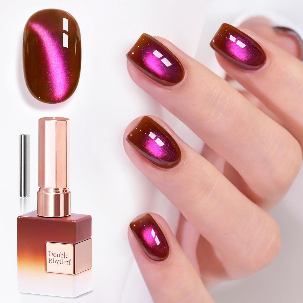 Double Rhythm Cat Eye Gel Polish 15ml Cherry Burgundy front view