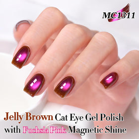 Double Rhythm Cat Eye Gel Polish 15ml Cherry Burgundy with holographic glitter