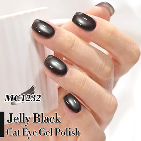 Double Rhythm Cat Eye Gel Polish 15ML Crystal Black bottle with holographic glitter