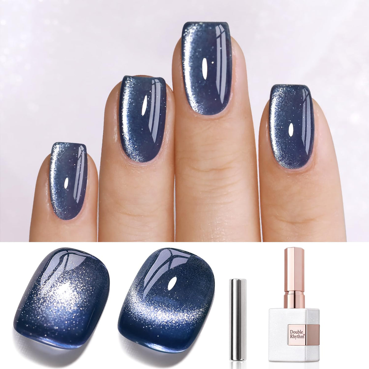 Double Rhythm Cat Eye Gel Polish 15ml dark blue front view