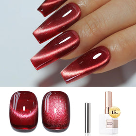 Double Rhythm Cat Eye Gel Polish 15ml dark red with holographic glitter front view