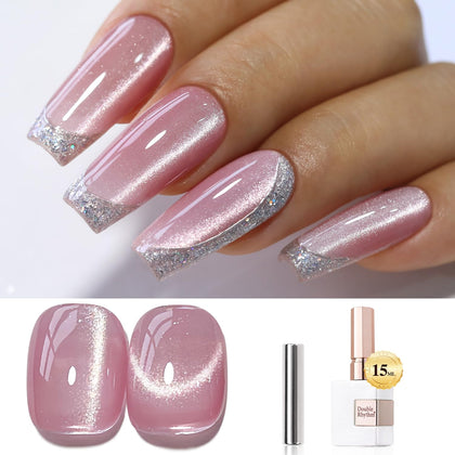 Double Rhythm Cat Eye Gel Polish 15ml front view with holographic glitter