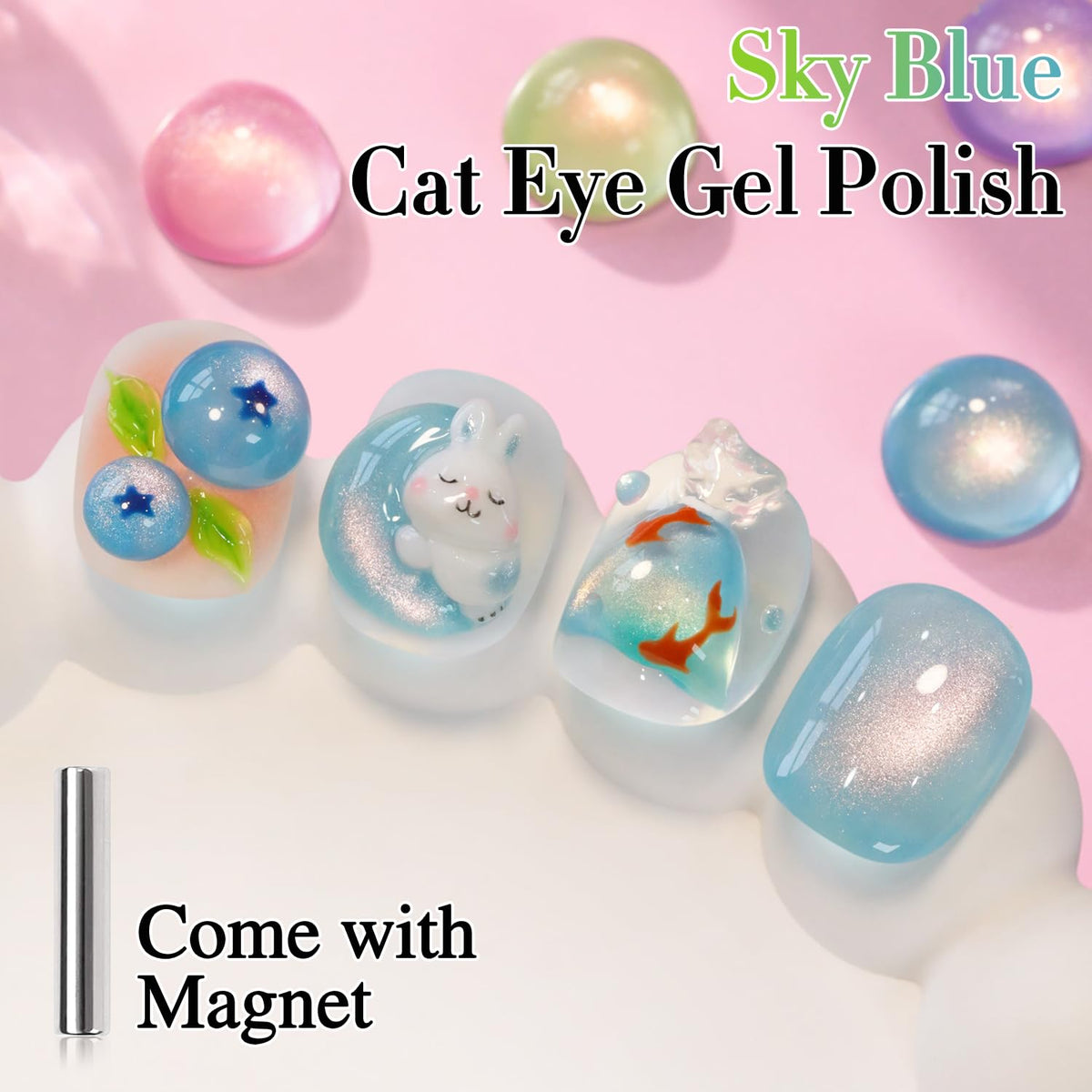 Double Rhythm Cat Eye Gel Polish 15ml Fruit Teal Green bottle with holographic glitter