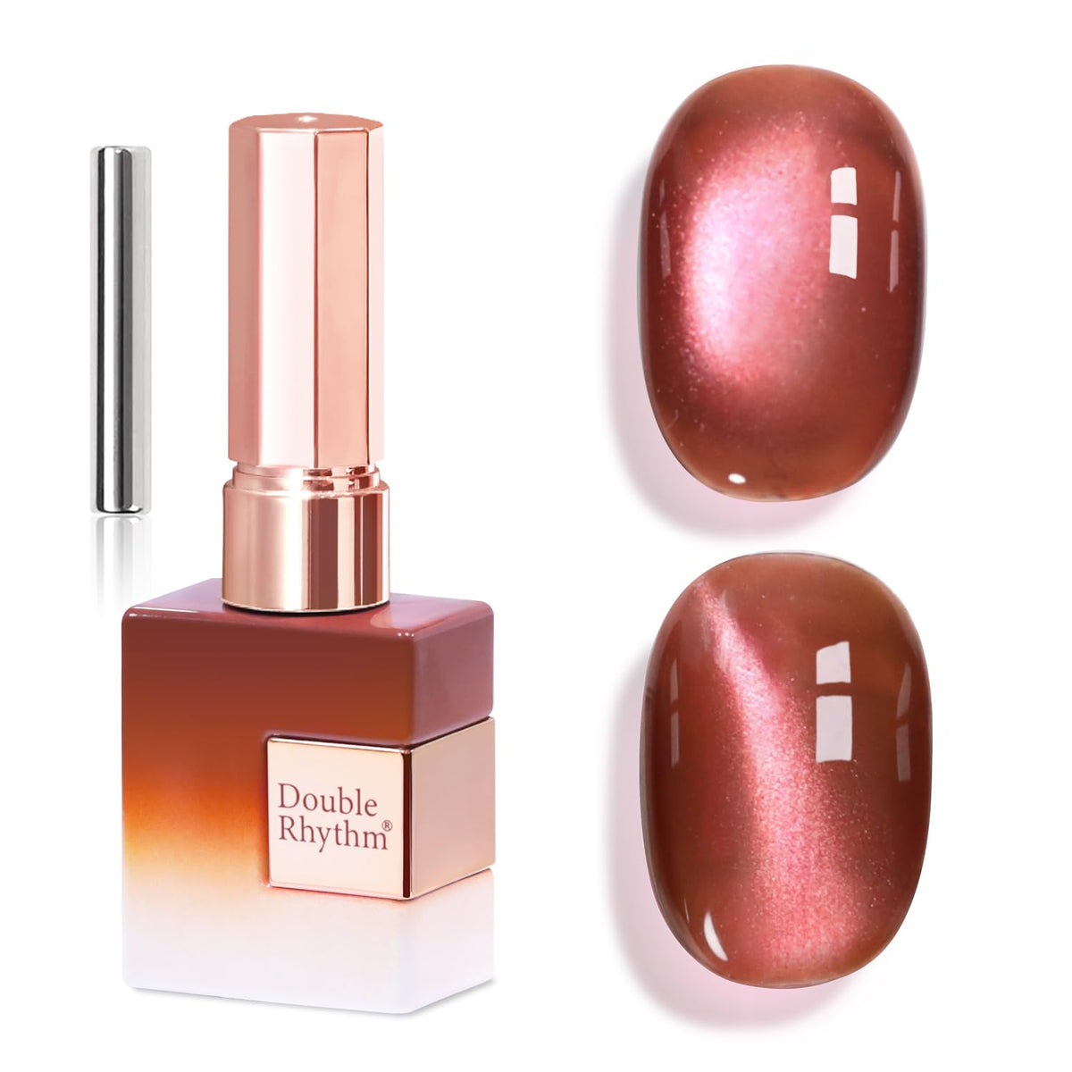 Double Rhythm Cat Eye Gel Polish 15ml in crimson brown with holographic glitter
