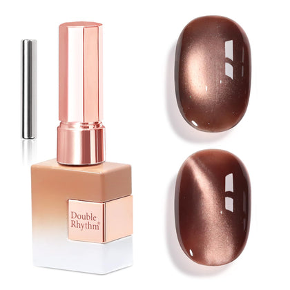 Double Rhythm Cat Eye Gel Polish 15ml in Earthy Coffee with holographic glitter