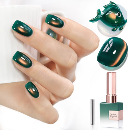 Double Rhythm Cat Eye Gel Polish 15ml in Golden Green front view