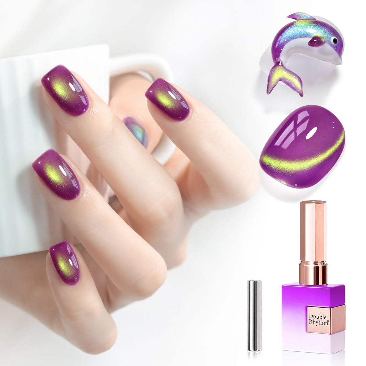 Double Rhythm Cat Eye Gel Polish 15ml in golden purple shade