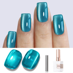 Double Rhythm Cat Eye Gel Polish 15ml in teal with holographic glitter