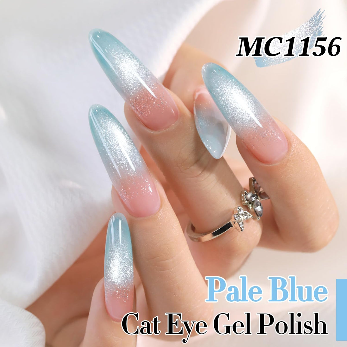 Double Rhythm Cat Eye Gel Polish 15ml Light Blue application on nails
