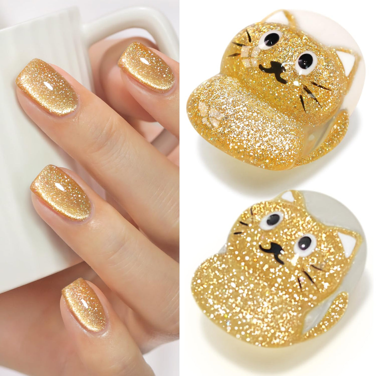Double Rhythm Cat Eye Gel Polish 15ml Light Gold front view