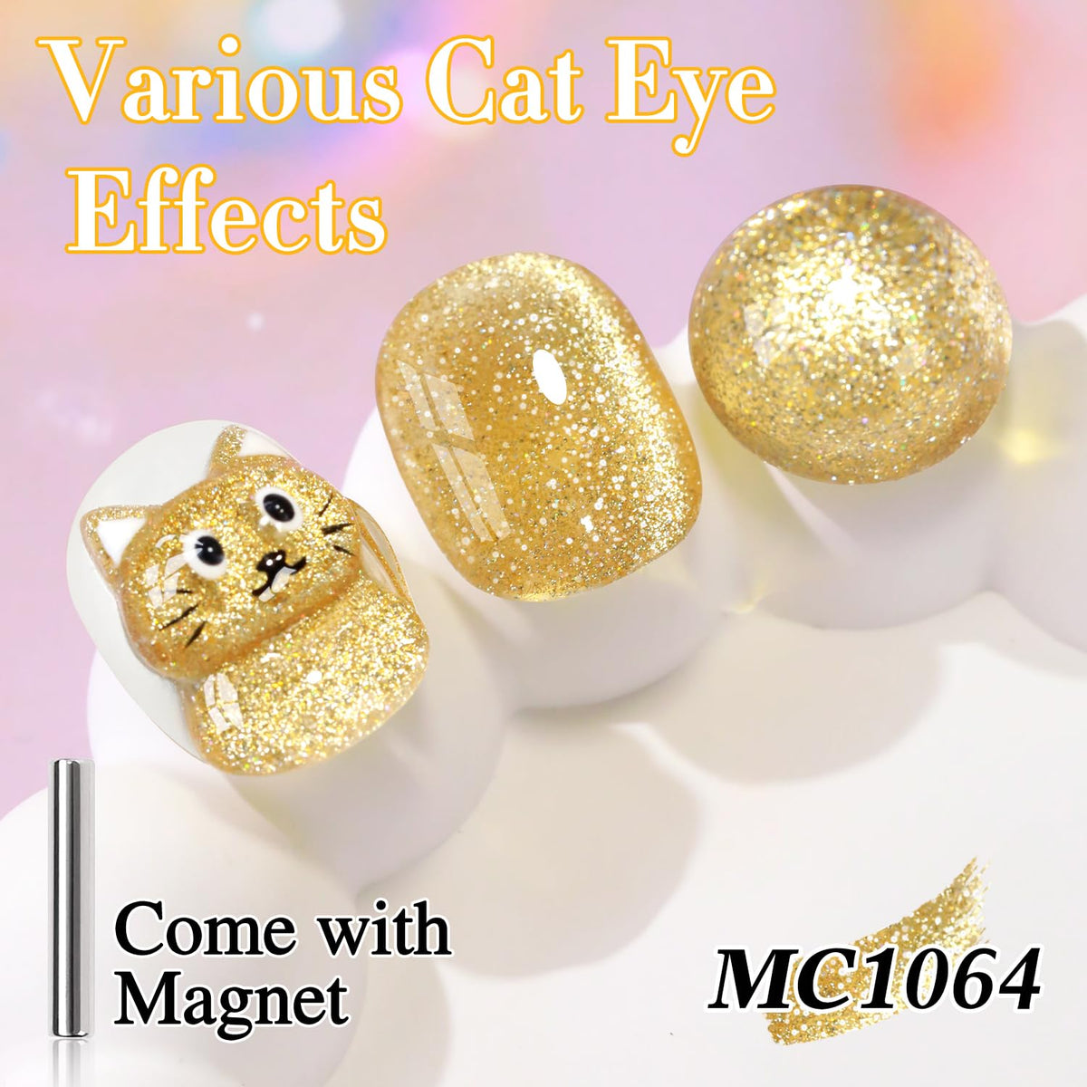 Double Rhythm Cat Eye Gel Polish 15ml Light Gold on nails