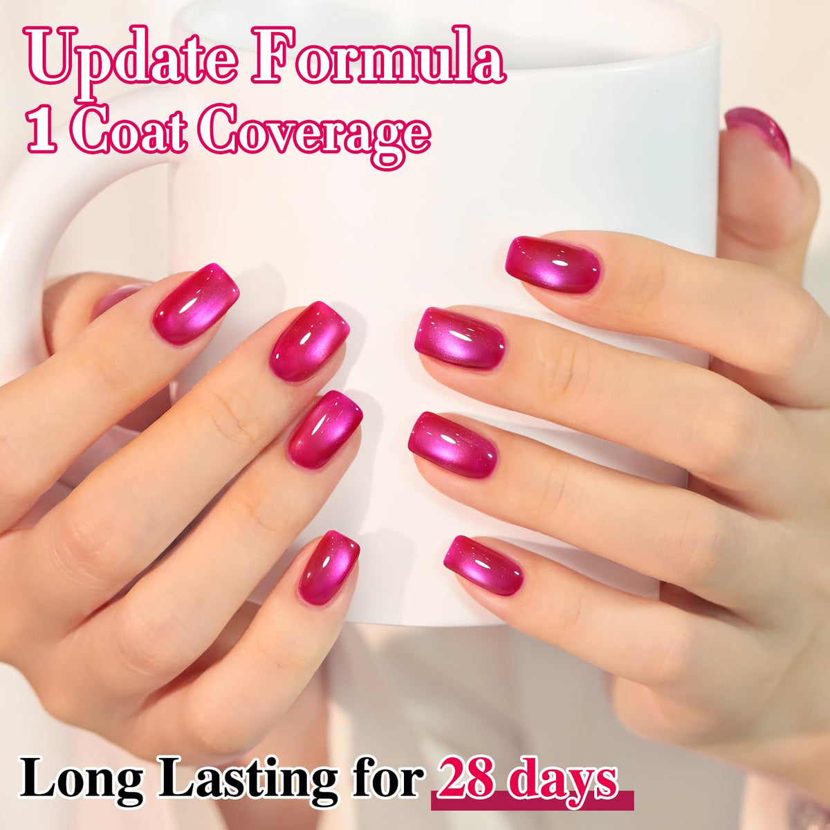 Double Rhythm Cat Eye Gel Polish 15ML Magenta in a nail art setup