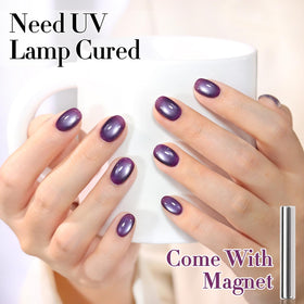 Double Rhythm Cat Eye Gel Polish 15ML Midnight Purple applied on nails