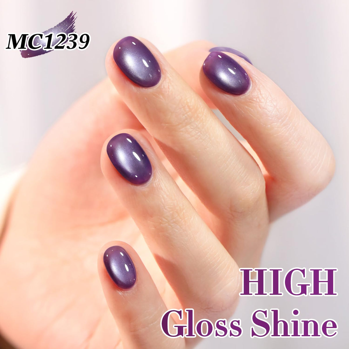 Double Rhythm Cat Eye Gel Polish 15ML Midnight Purple on nail art display