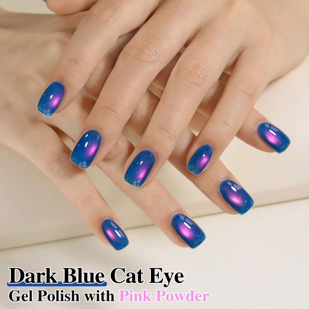 Double Rhythm Cat Eye Gel Polish 15ml Navy Blue applied on nails