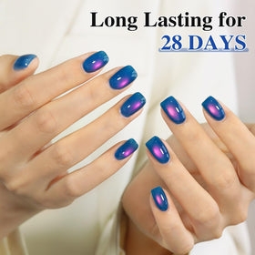 Double Rhythm Cat Eye Gel Polish 15ml Navy Blue on a nail art display