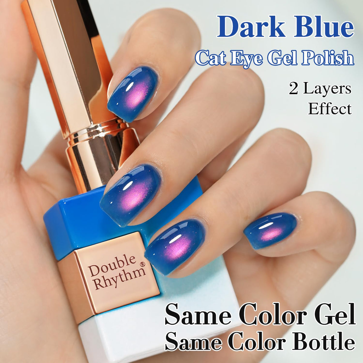 Double Rhythm Cat Eye Gel Polish 15ml Navy Blue with nail art tools