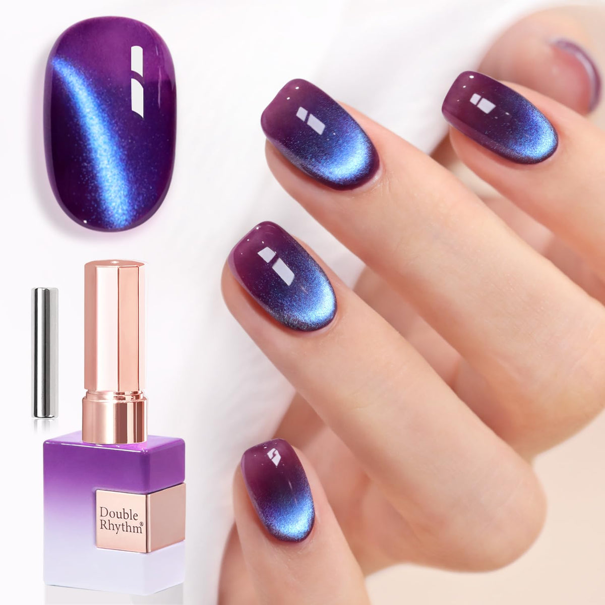 Double Rhythm Cat Eye Gel Polish 15ML navy purple bottle front view