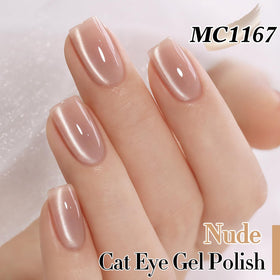 Double Rhythm Cat Eye Gel Polish 15ml Nude-MC1167 bottle with holographic glitter