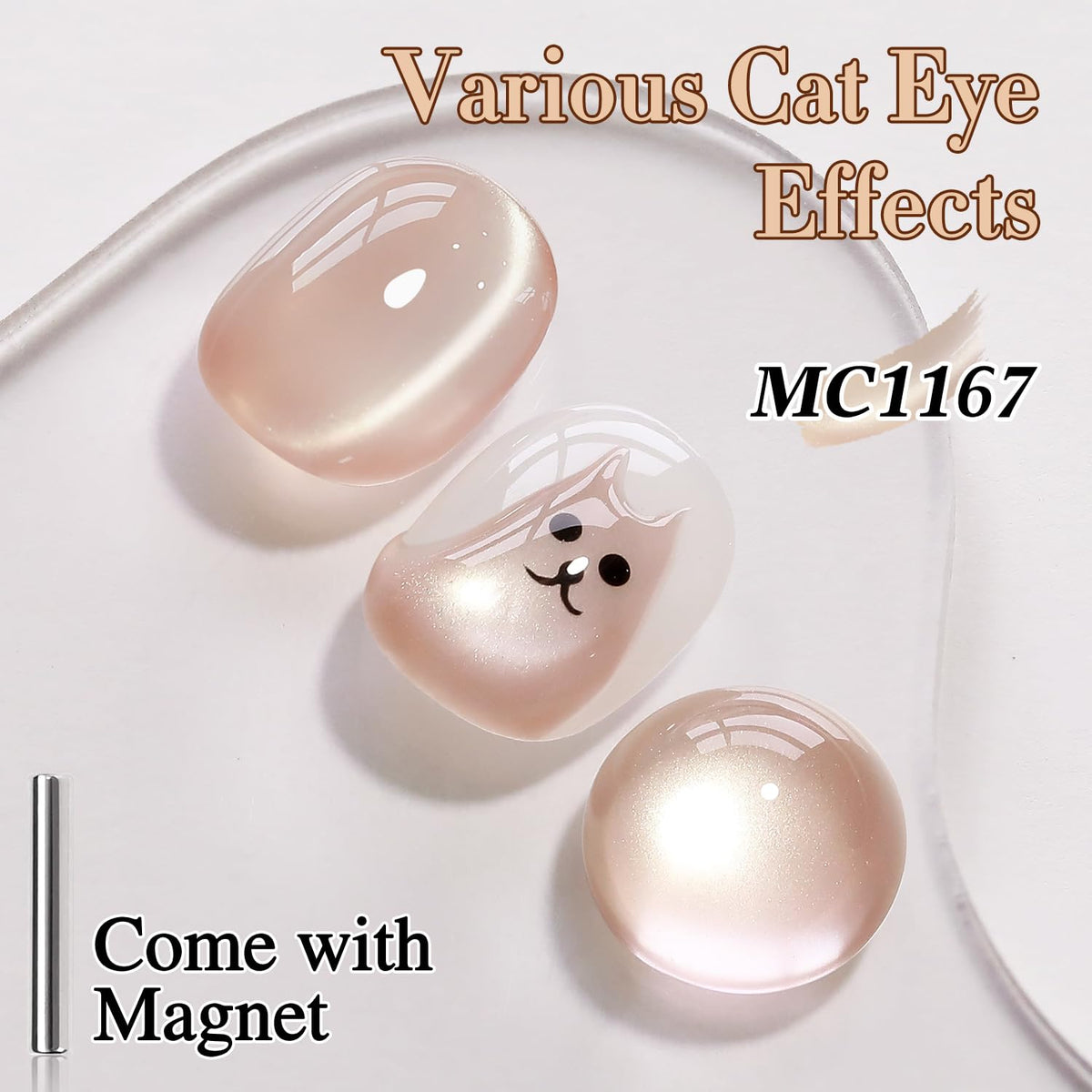 Double Rhythm Cat Eye Gel Polish 15ml Nude-MC1167 with applicator brush