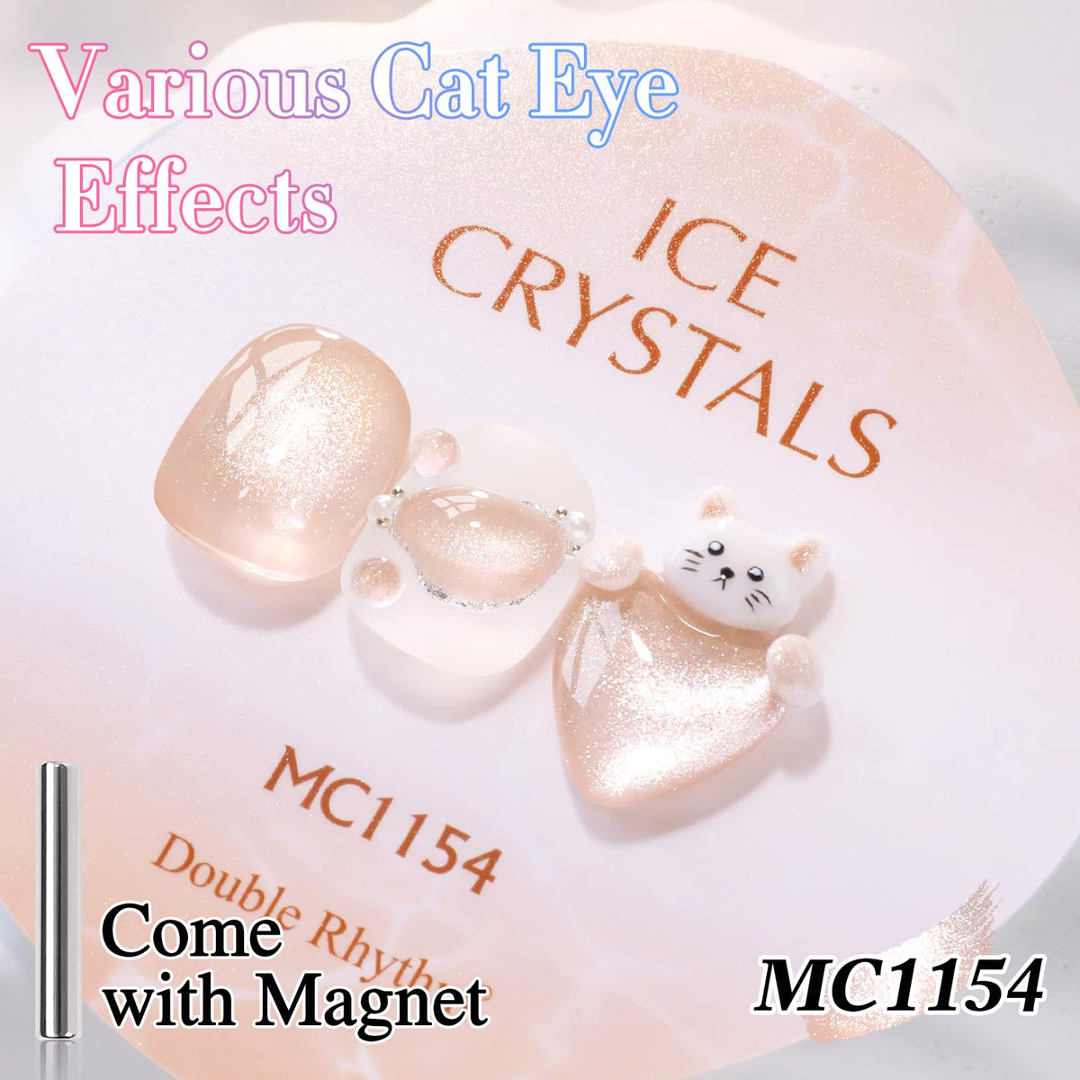 Double Rhythm Cat Eye Gel Polish 15ml Nude Pink bottle with holographic glitter