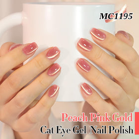 Double Rhythm Cat Eye Gel Polish 15ML Peach Pink Gold applied on nails