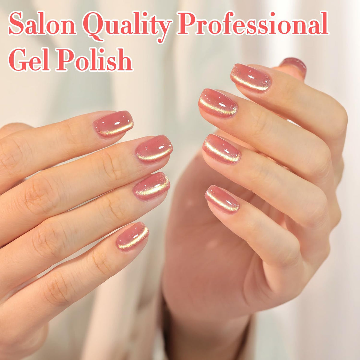 Double Rhythm Cat Eye Gel Polish 15ML Peach Pink Gold with UV lamp
