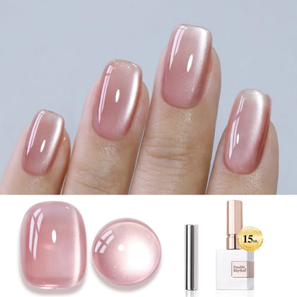 Double Rhythm Cat Eye Gel Polish 15ML pink and orange holographic glitter