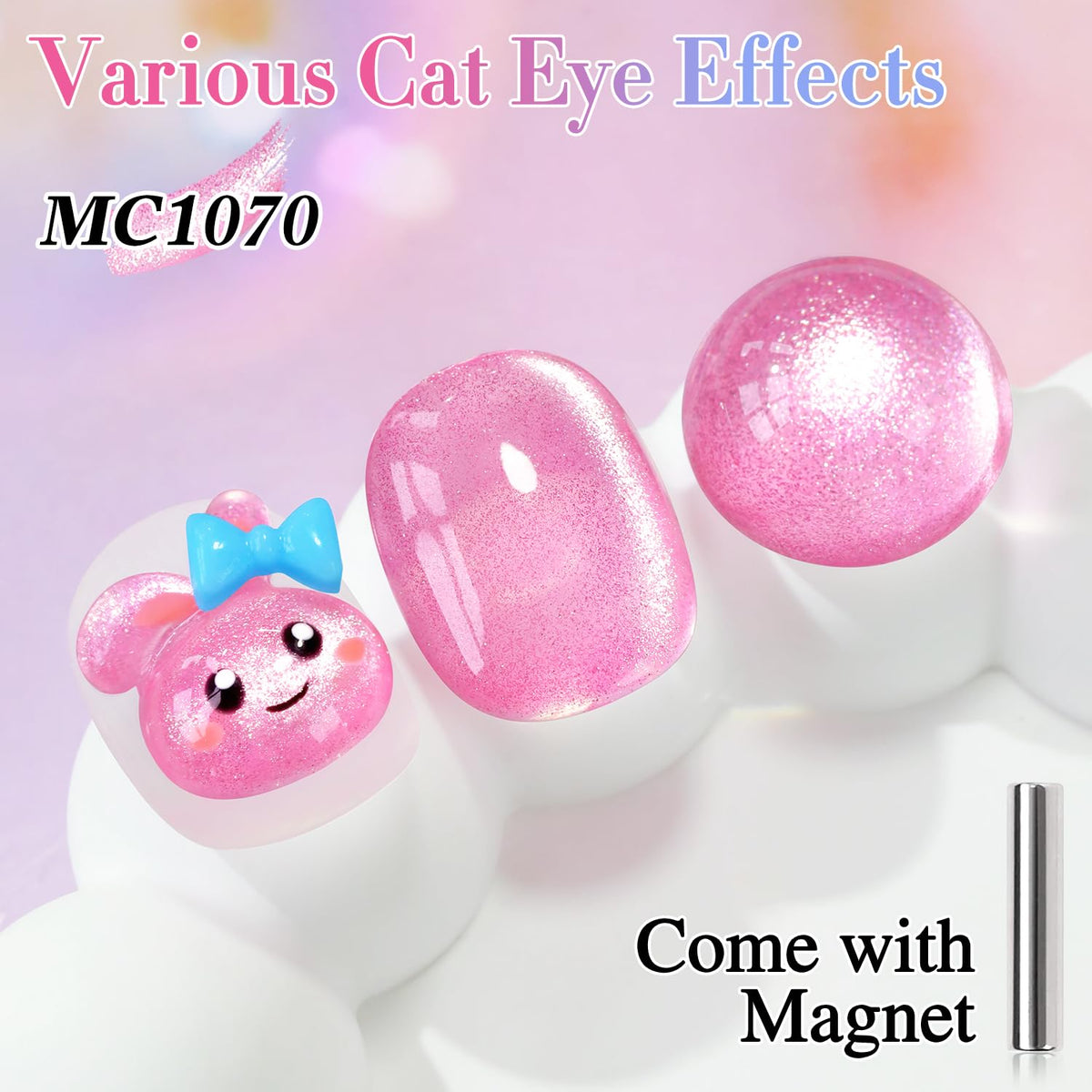 Double Rhythm Cat Eye Gel Polish 15ml Pink bottle with holographic glitter