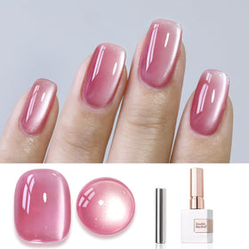 Double Rhythm Cat Eye Gel Polish 15ml pink holographic glitter front view