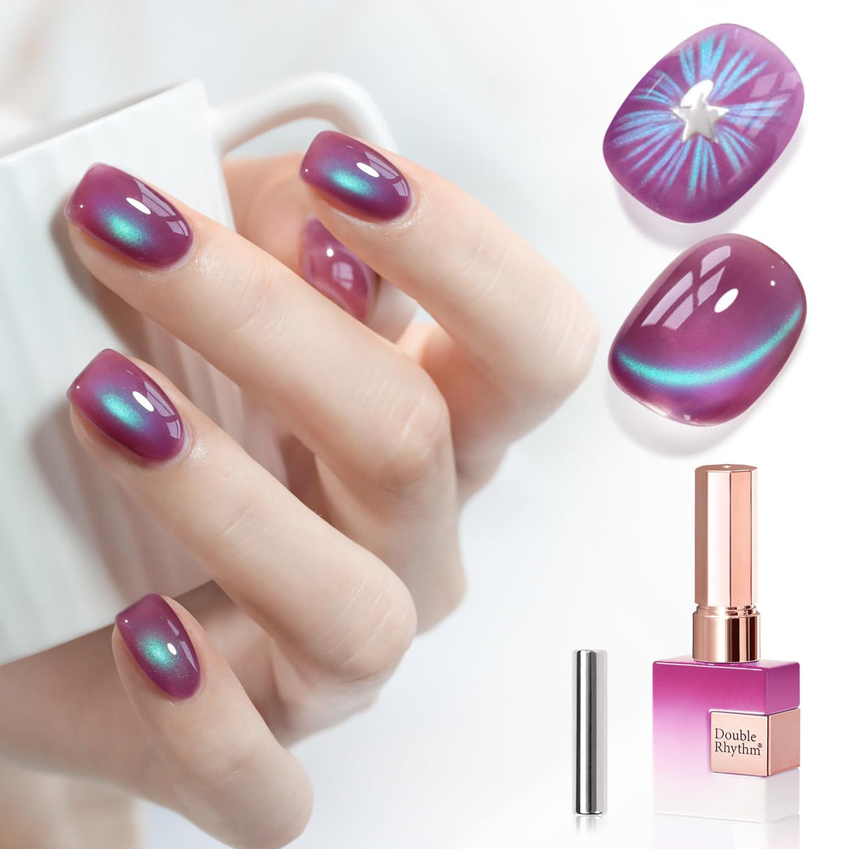Double Rhythm Cat Eye Gel Polish 15ml purple green bottle front view